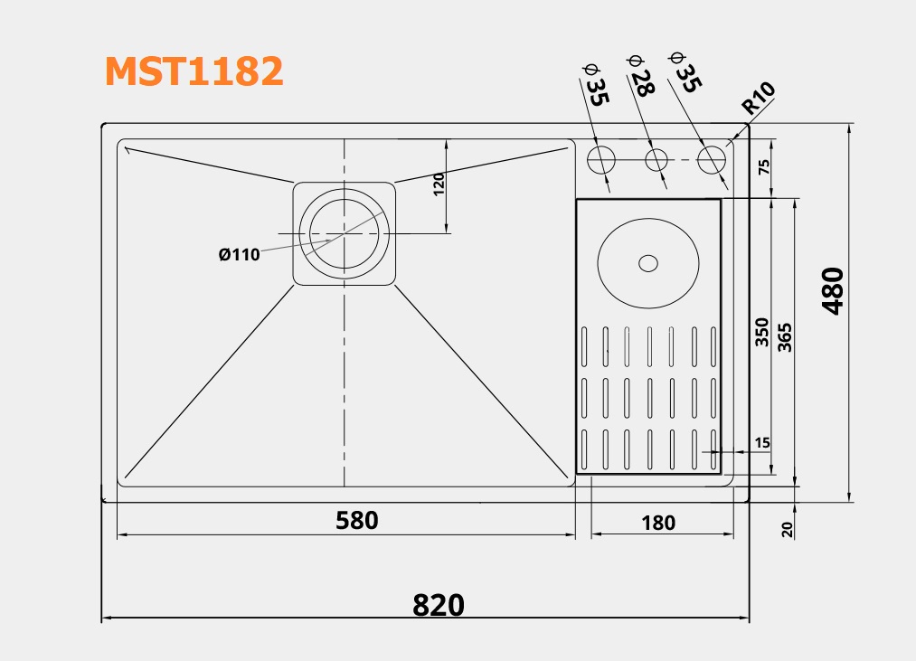 Chậu rửa 1 hố lệch c&oacute; m&aacute;y rửa cốc, ch&eacute;n GARIS MST1182